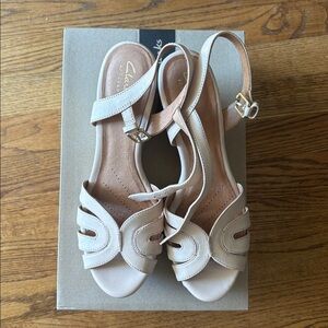 Clarks pale pink wedge sandals size 9